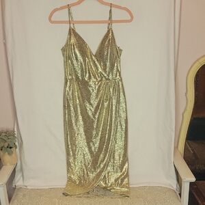 City Triangles Gold Ruched Slip Midi Dress